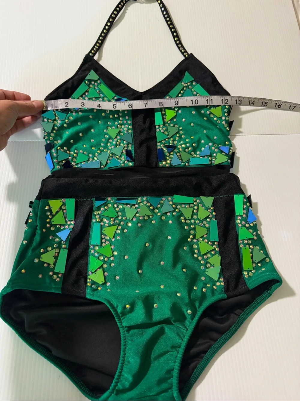Glamour solo dance costume green embellished jazz acro contemporary SA adult